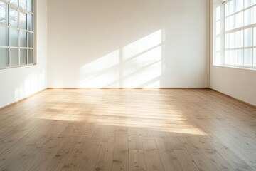 Wall Mural - Sunlight illuminating empty room with wooden floor and white walls