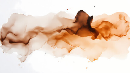 Wall Mural - Watercolor brown stain, white background, generative ai. Gradient Overlay. Illustration