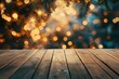 © Isuru - Christmas holiday background with empty wooden deck table.