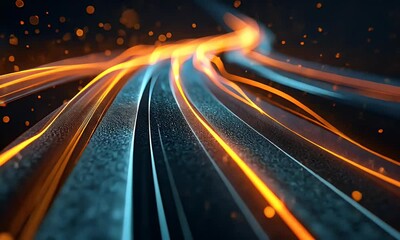 Poster - digital technology background with light trails on road, data transfer and connection concept