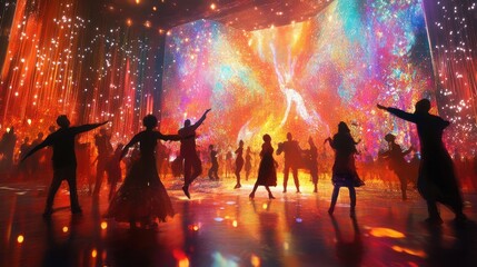 Aufkleber - Celebration dance with a 2025 backdrop in a festive setting