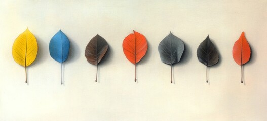 Poster - Artistic Arrangement of Vibrant Autumn Leaves on Neutral Background