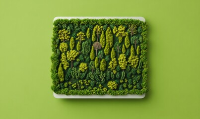 Poster - Minimalist Laptop Shape Formed by Vibrant Greenery on Solid Background