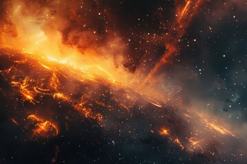 Wall Mural - Fiery Nebula and Glowing Starry Sky