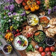 © xio - Colorful Mediterranean Spread with Fresh Vegetables and Dips