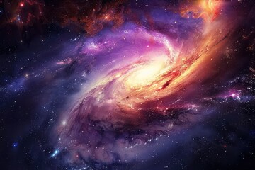 Wall Mural - Colorful spiral galaxy with glowing center and stardust in deep space