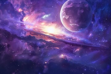Wall Mural - purple nebula and glowing planet