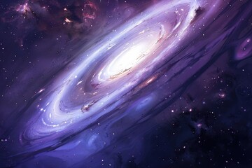 Wall Mural - Majestic purple and blue spiral galaxy with glowing center and stardust