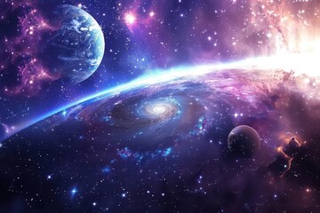 Wall Mural - Planets and stars in the vastness of space create a mesmerizing cosmic landscape.