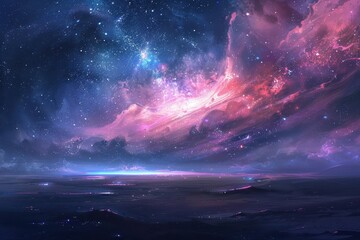 Wall Mural - Colorful Nebula and Starscape Over a Distant Alien Planet