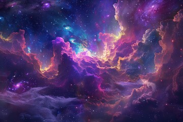 Wall Mural - Colorful and vibrant space nebula with bright shining stars