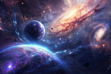 Wall Mural - planets and stars in the vastness of space create a mesmerizing cosmic landscape.