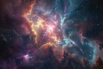 Wall Mural - Colorful and detailed space nebula with bright glowing center and stars