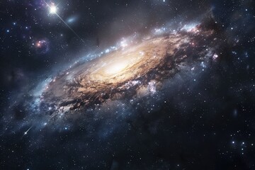 Wall Mural - Spiral galaxy in deep space with stars and glowing dust, billions of light years away.