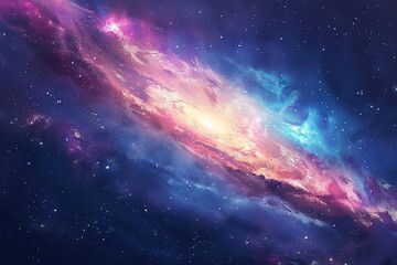 Wall Mural - Vibrant and colorful spiral galaxy with glowing center and stardust in deep space.