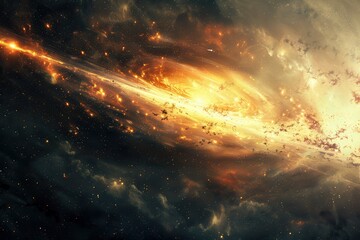 Wall Mural - Glowing spiral galaxy with glowing stars and dust in deep space