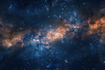 Wall Mural - Glowing orange and blue nebula with bright stars in deep outer space