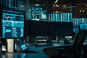 Financial Trading Desk with Multiple Data Monitors