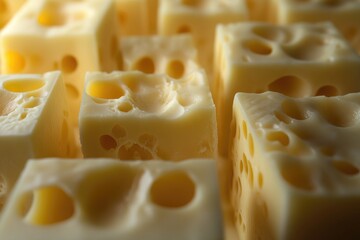 Poster - Close-up of Swiss Cheese Cubes with Large Holes