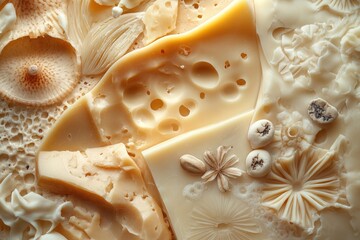 Poster - Close-up of Different Types of Cheese with Holes and Shapes