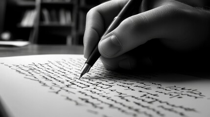 Poster - Close-up of a hand writing with a pen indoors, capturing the focus on documentation and formal writing