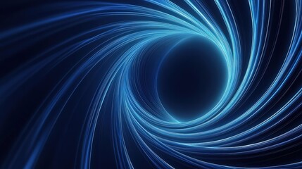 Wall Mural - Abstract dark blue background featuring glowing blue gradient lines arranged in a spiral, creating depth and a sense of infinite space