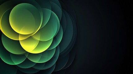 Wall Mural - A modern dark background with pastel overlapping circles in gradient shades of green and yellow, creating a glowing effect in the center
