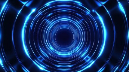 Wall Mural - Dark blue abstract background with concentric glowing blue gradient lines forming circles, radiating light from the center for a high-tech look