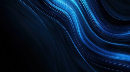 Wall Mural - Dark blue abstract background with curving, glowing blue gradient lines flowing diagonally across the image, giving a sense of motion