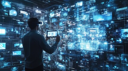 Poster - Futuristic urban environment with VR ads and interactive elements for engagement