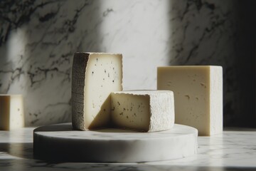 Poster - A Trio of Creamy Cheese Rounds on a Marble Surface