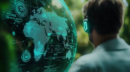Poster - Futuristic Holographic Globe Displaying Global Connections