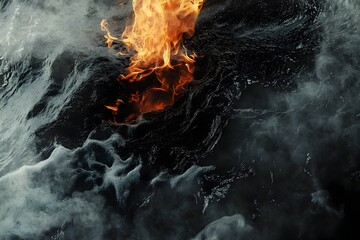 Fierce Collision of Water and Fire Engulfed in Dramatic High Contrast Lighting