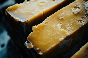 Poster - Close-Up of Aged Cheese with White Crystals and Dark Rinds