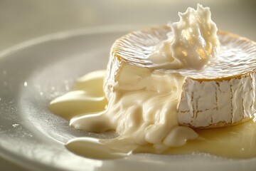 Canvas Print - Melted Camembert Cheese on a White Plate