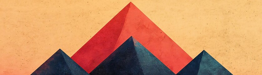 Poster - Stylized abstract mountain design with warm colors, suitable for modern backgrounds and artistic projects.