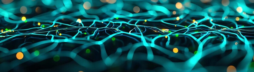 Poster - A captivating abstract design featuring intricate, glowing lines interconnected with luminous dots, evoking a sense of technology and depth.