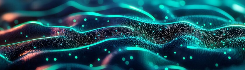Poster - Abstract waves of light in vibrant colors create a mesmerizing visual effect, ideal for technology or digital design projects.