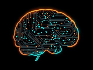 Poster - An intricately designed brain composed of circuit patterns, symbolizing the fusion of technology and neuroscience.