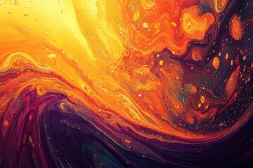 Wall Mural - A vibrant abstract swirl of orange, yellow, and purple colors, evoking a sense of movement and energy.