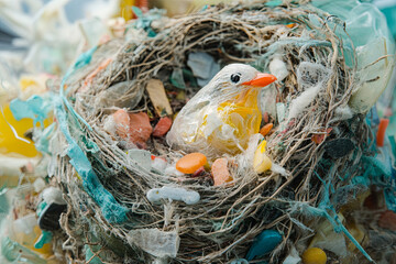 Wall Mural - A bird’s nest made of plastic and other non-natural materials