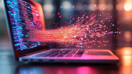 Poster - Data Stream Exploding from Laptop Screen 