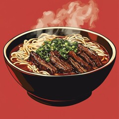 Sticker - Bowl of noodles with meat and green onions