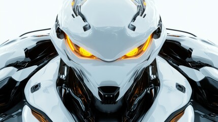 Poster - A Close-Up of a Futuristic White Robot Head with Glowing Orange Eyes