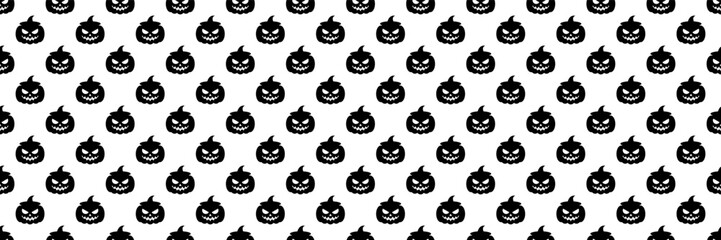 Poster - horizontal seamless spooky smile black pumpkins or jack o lantern for pattern and background.