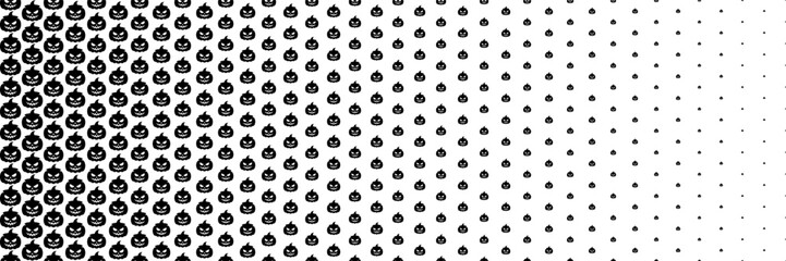 Poster - horizontal halftone of spooky smile black pumpkins or jack o lantern for pattern and background.