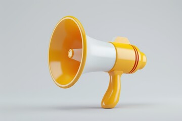 Yellow Megaphone: A vibrant yellow megaphone with a white horn, isolated against a minimalist backdrop, ready to amplify your message.  