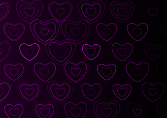 Neon shiny violet hearts abstract holiday background. St Valentines Day vector greeting design