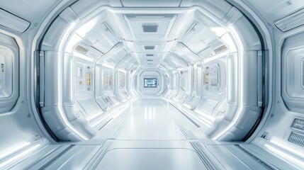 Poster - Futuristic White Corridor Interior of a Spaceship