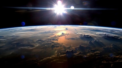 Wall Mural - Sunrise over Earth, seen from space.